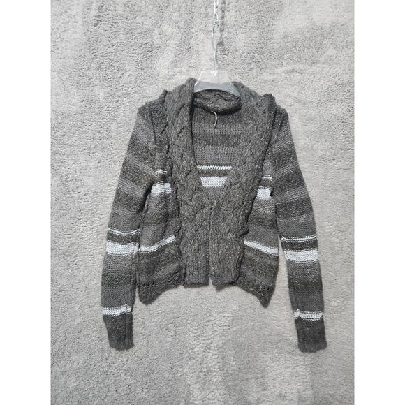 Free People Sweater Size Medium Gray Wool Striped Knit Cardigan - Picture 1 of 8
